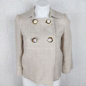 Milly Cream Gold Cropped Tweed Pea Coat Sz 2